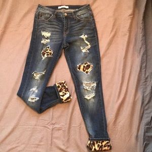 Kancan Leopard Patch Denim Jeans